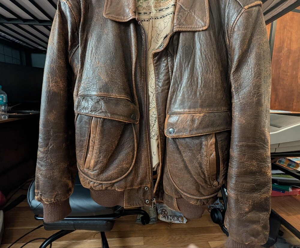 Peter England Brown Leather Bomber Jacket